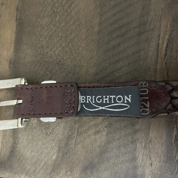 BRIGHTON Brown Leather Braided Belt Q2108 Silver Buckle & Conchos Size S/28 - Picture 4 of 5